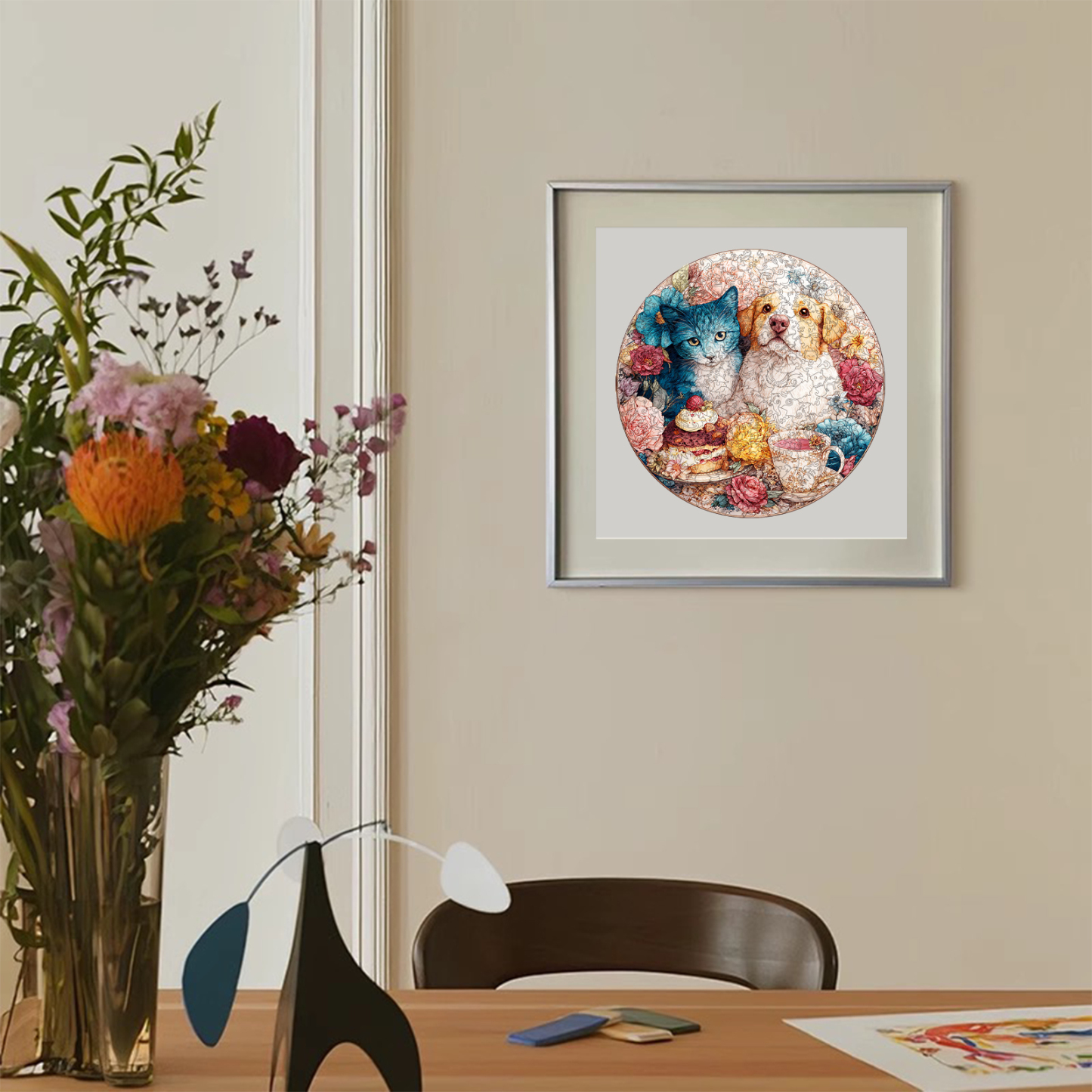 Cat-Dog Tea Party Wooden Jigsaw Puzzle