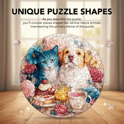 Cat-Dog Tea Party Wooden Jigsaw Puzzle