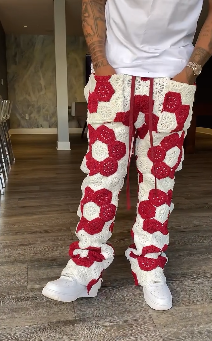Custom Burgundy Octagonal-Patterned Trousers