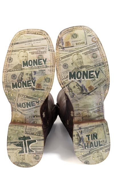 Men's Tin Haul Banking Bucks Boots with Money Sole Handcrafted Square Toe Brown