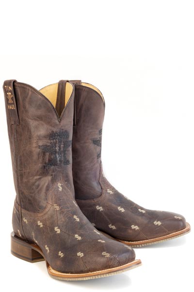 Men's Tin Haul Banking Bucks Boots with Money Sole Handcrafted Square Toe Brown