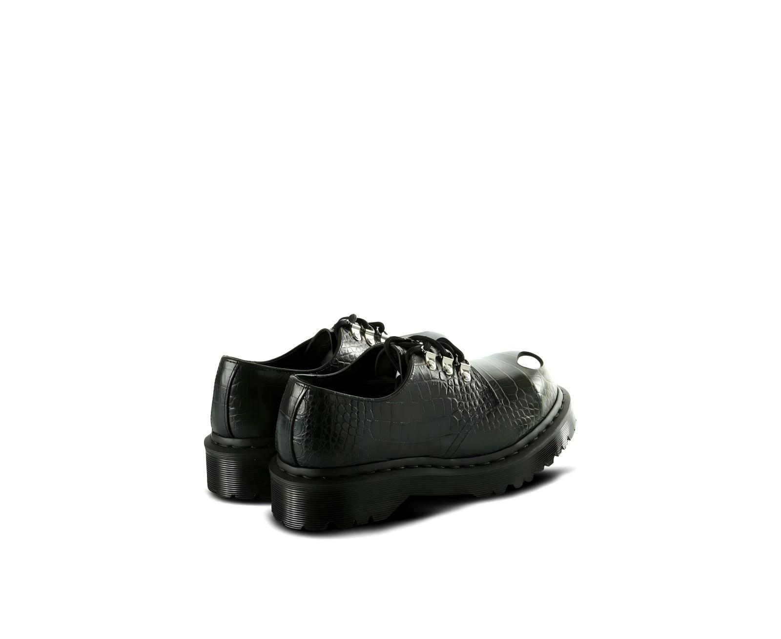 Crocodile-patterned leather steel-toe low-top Martin boots