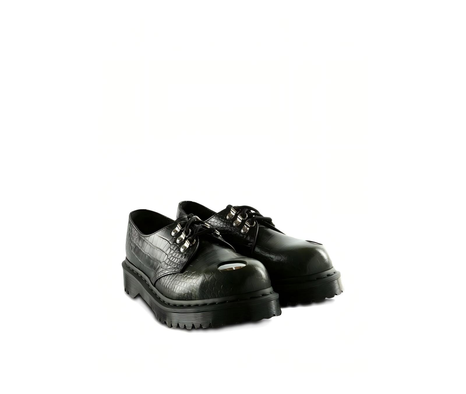 Crocodile-patterned leather steel-toe low-top Martin boots