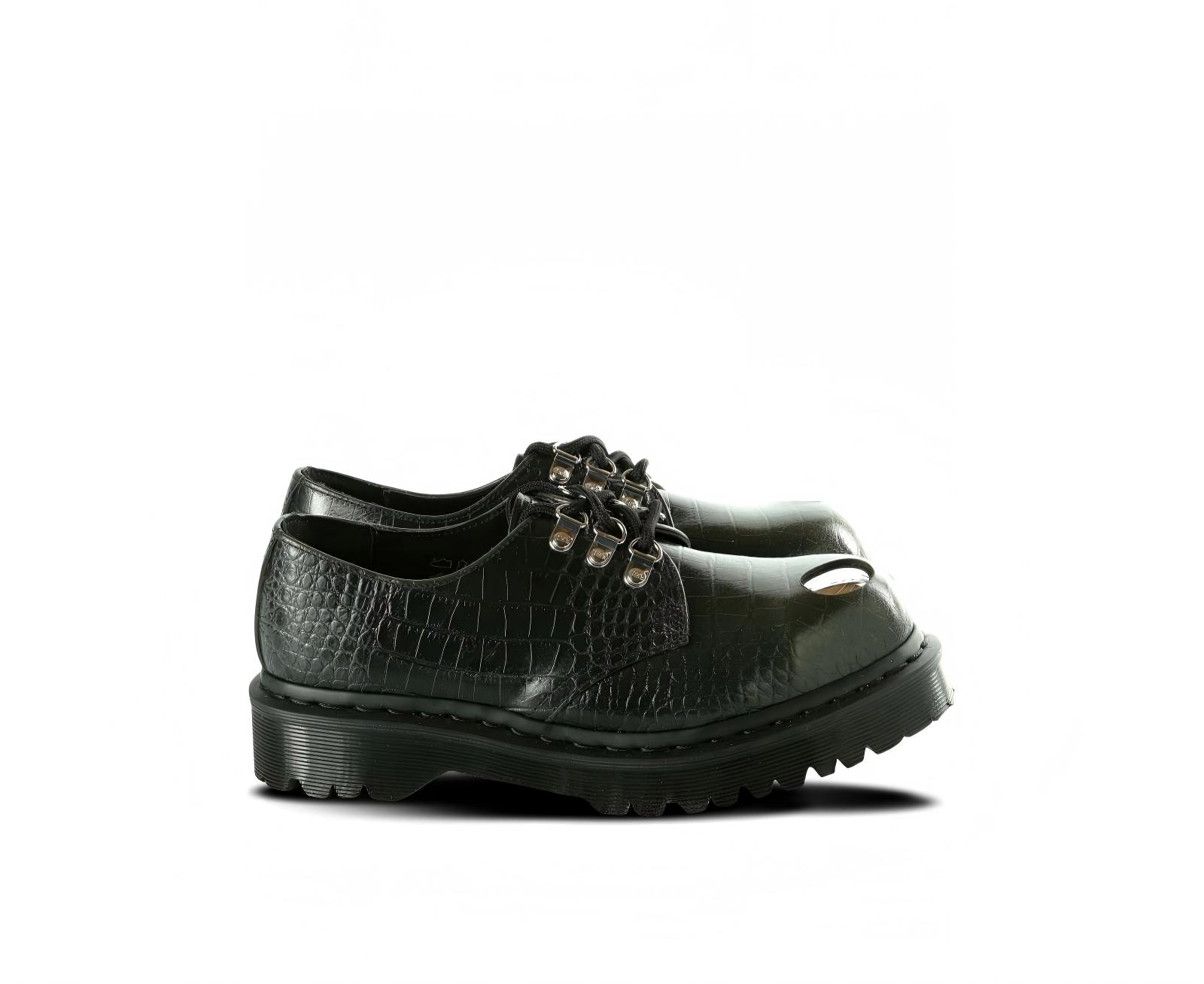Crocodile-patterned leather steel-toe low-top Martin boots