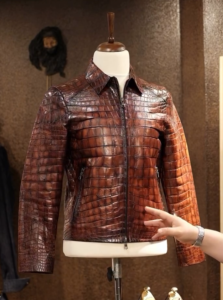 Crocodile leather lapel jacket