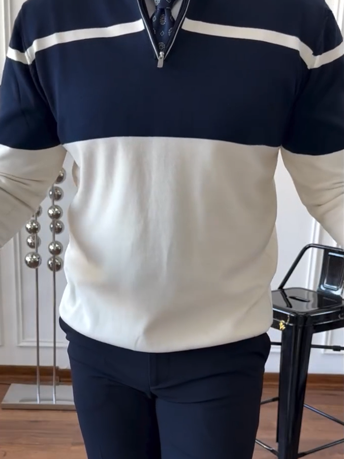 Stand-up collar men's sweater half-zip knit sweater