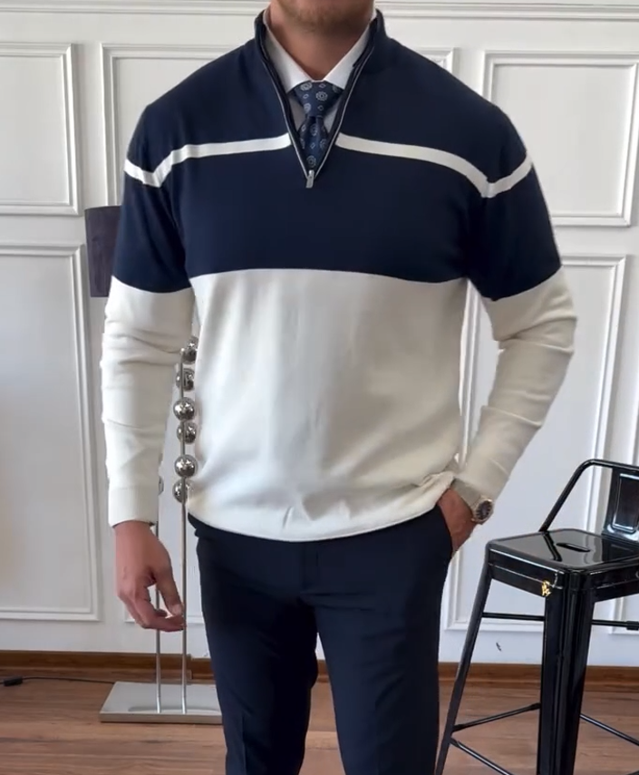 Stand-up collar men's sweater half-zip knit sweater