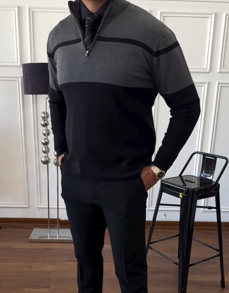 Stand-up collar men's sweater half-zip knit sweater