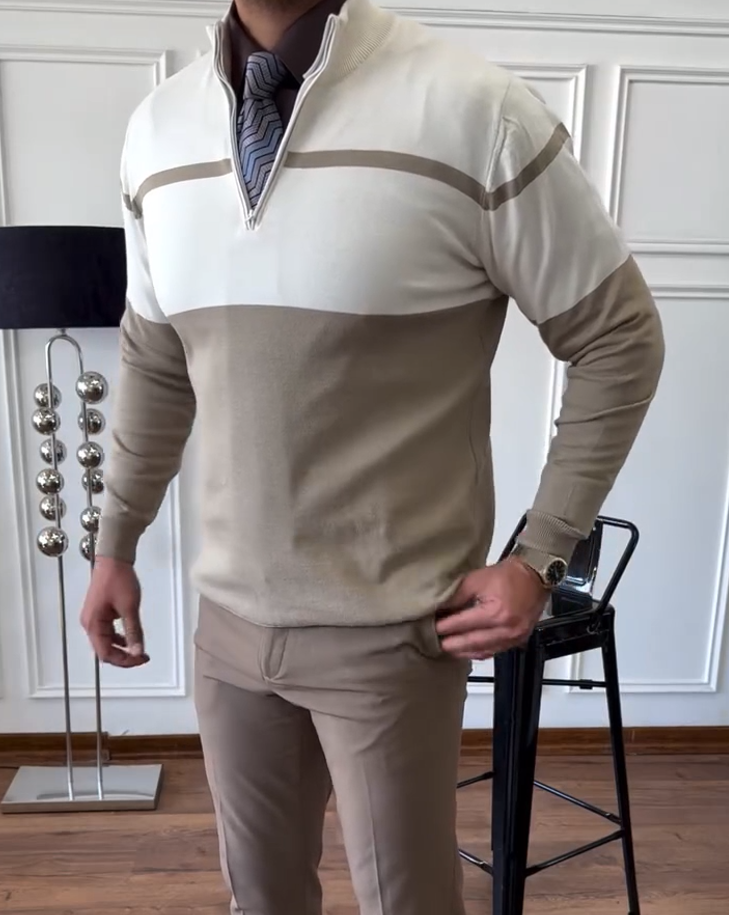 Stand-up collar men's sweater half-zip knit sweater