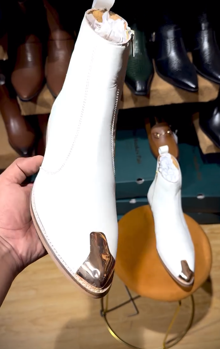 Handcrafted metal-toed white ankle boots