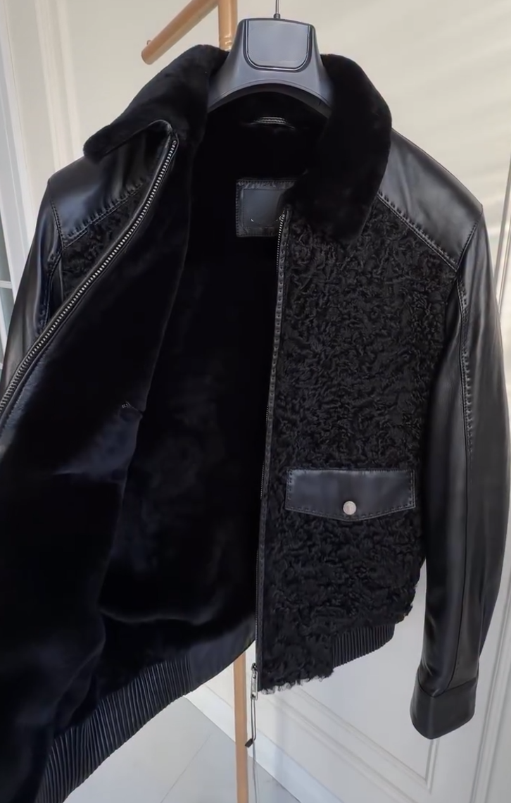 Men's suede jacket with mink fur collar