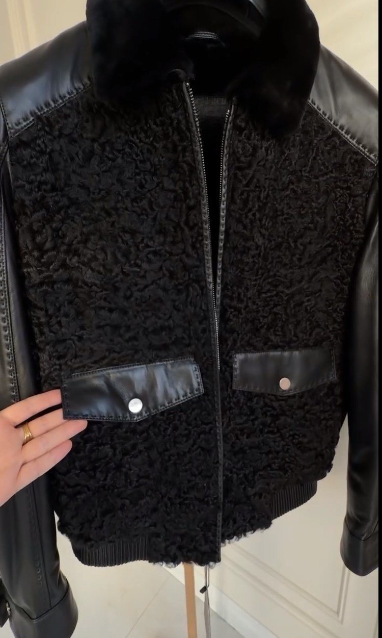 Men's suede jacket with mink fur collar