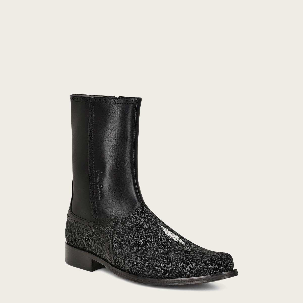 Mid-calf square-toe chunky heel riding boots