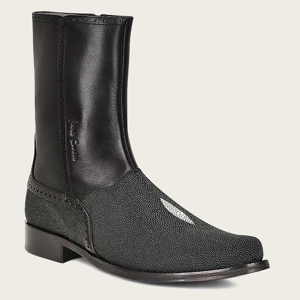 Mid-calf square-toe chunky heel riding boots