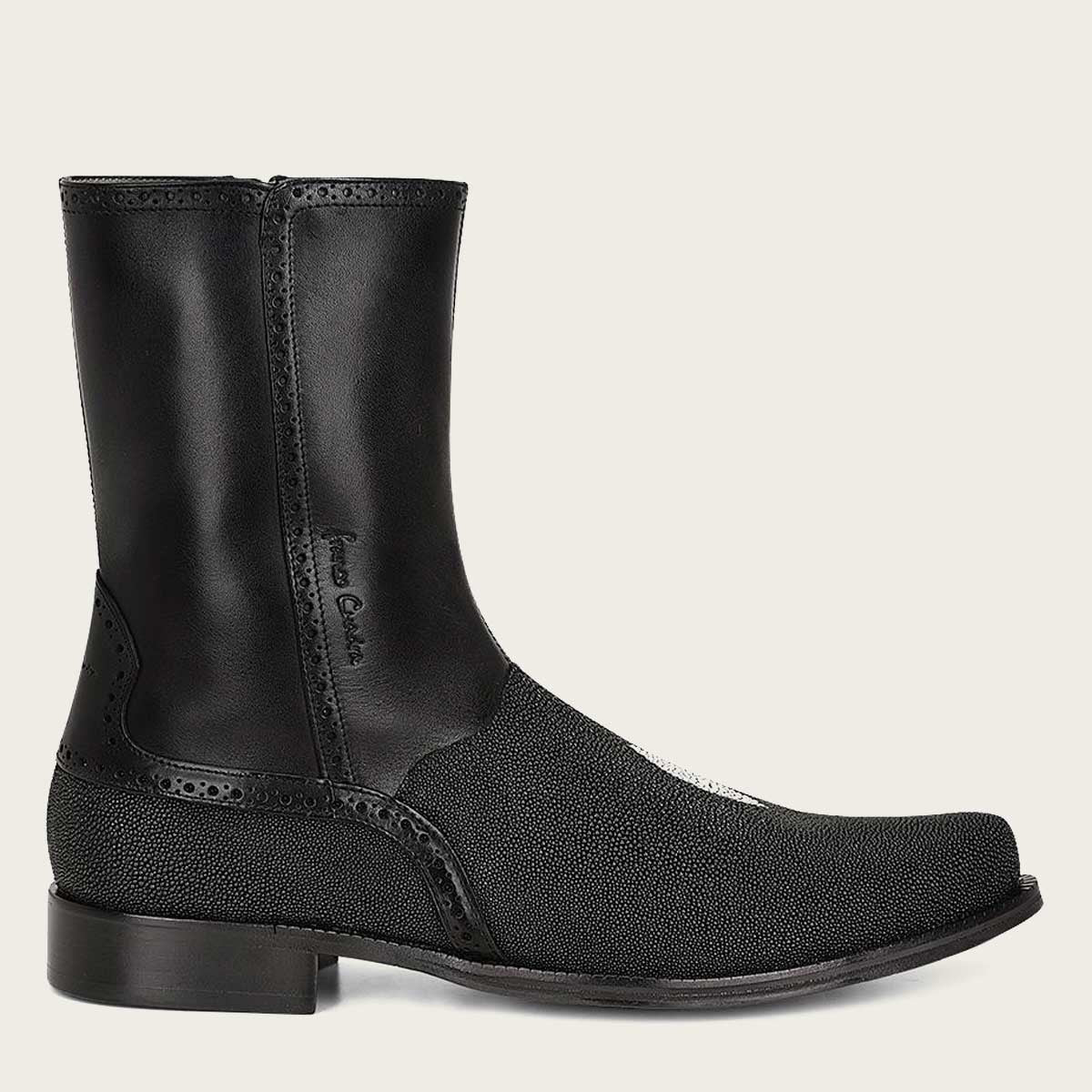 Mid-calf square-toe chunky heel riding boots