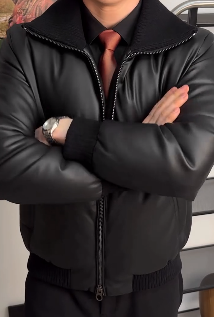 Faux leather bomber jacket cotton coat