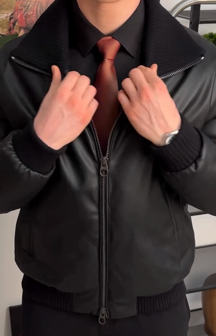 Faux leather bomber jacket cotton coat