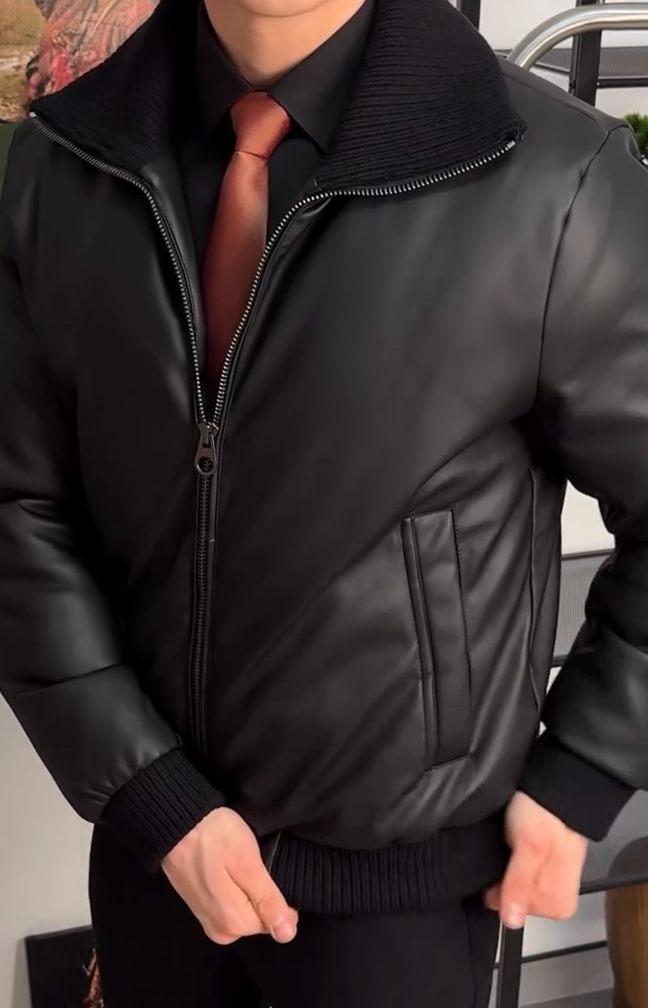 Faux leather bomber jacket cotton coat