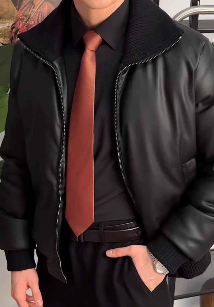 Faux leather bomber jacket cotton coat