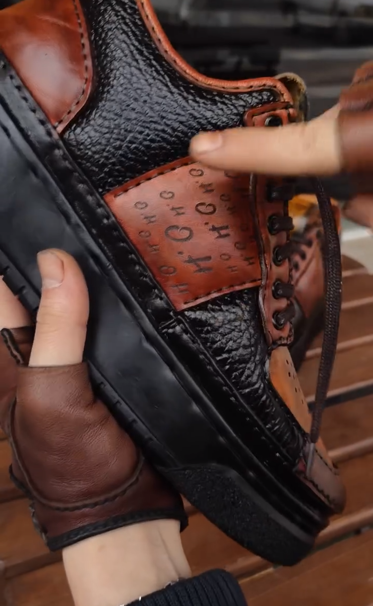 Brown leather sneakers