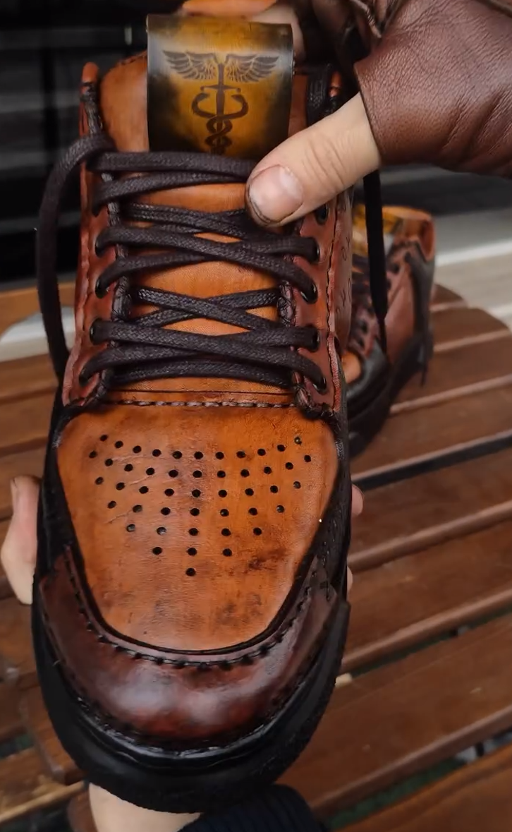 Brown leather sneakers