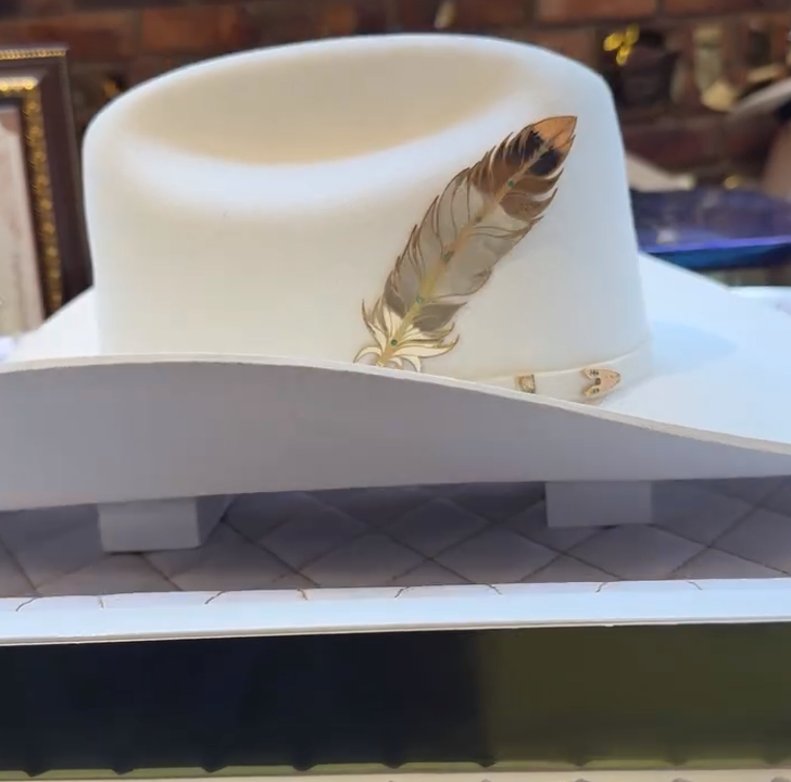 Metallic Feather Emerald Decorated Cowboy Hat