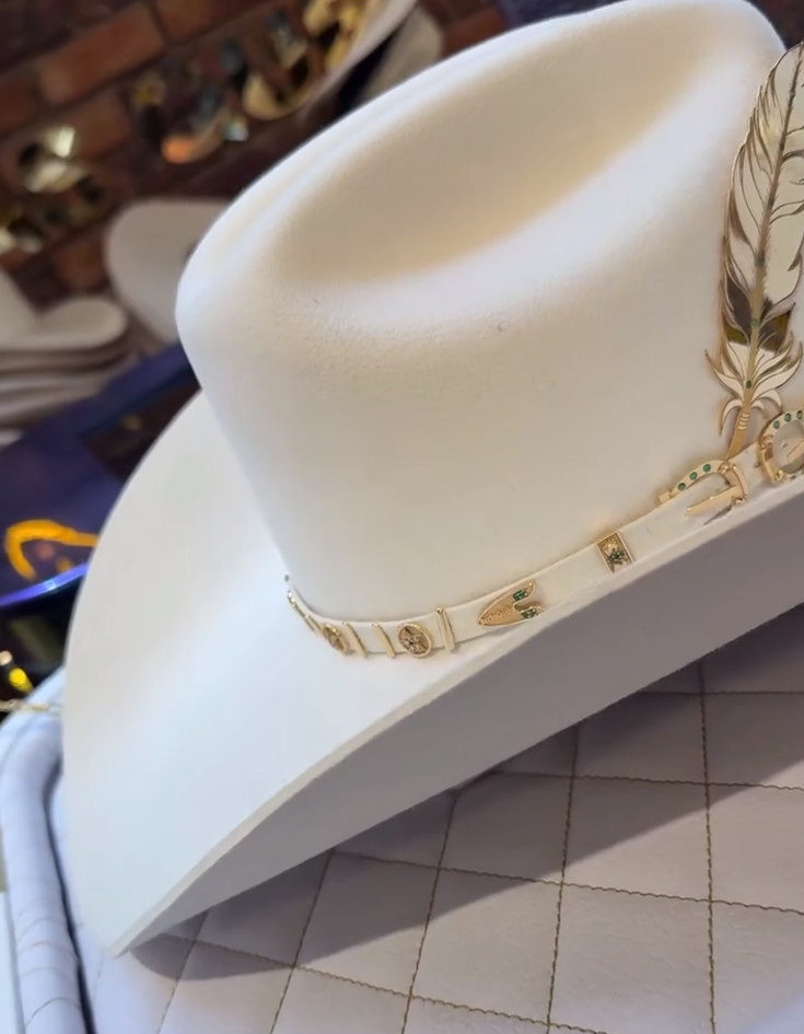 Metallic Feather Emerald Decorated Cowboy Hat