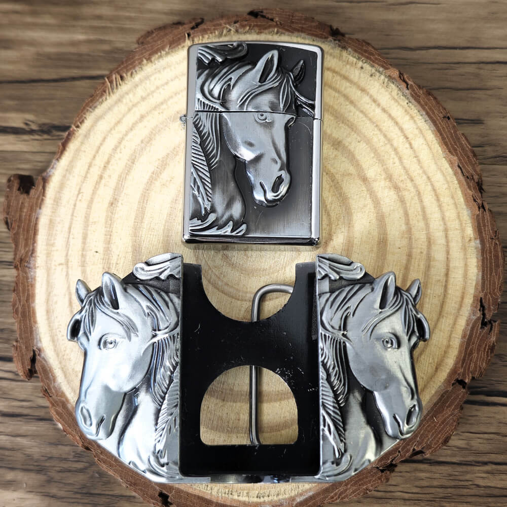 Western Horse Head Lighter Belt Buckle