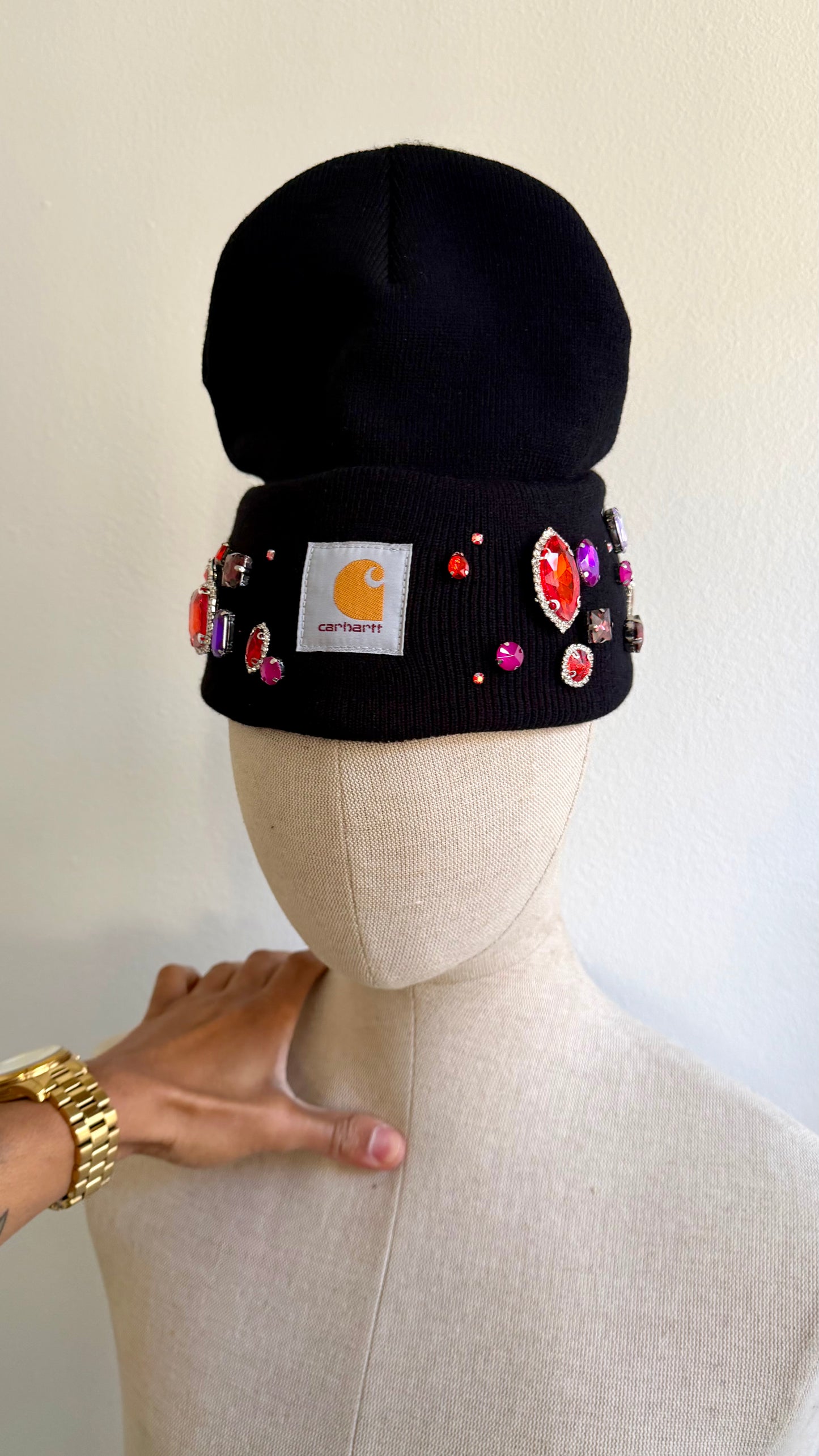 Earth-toned rhinestone knit hat