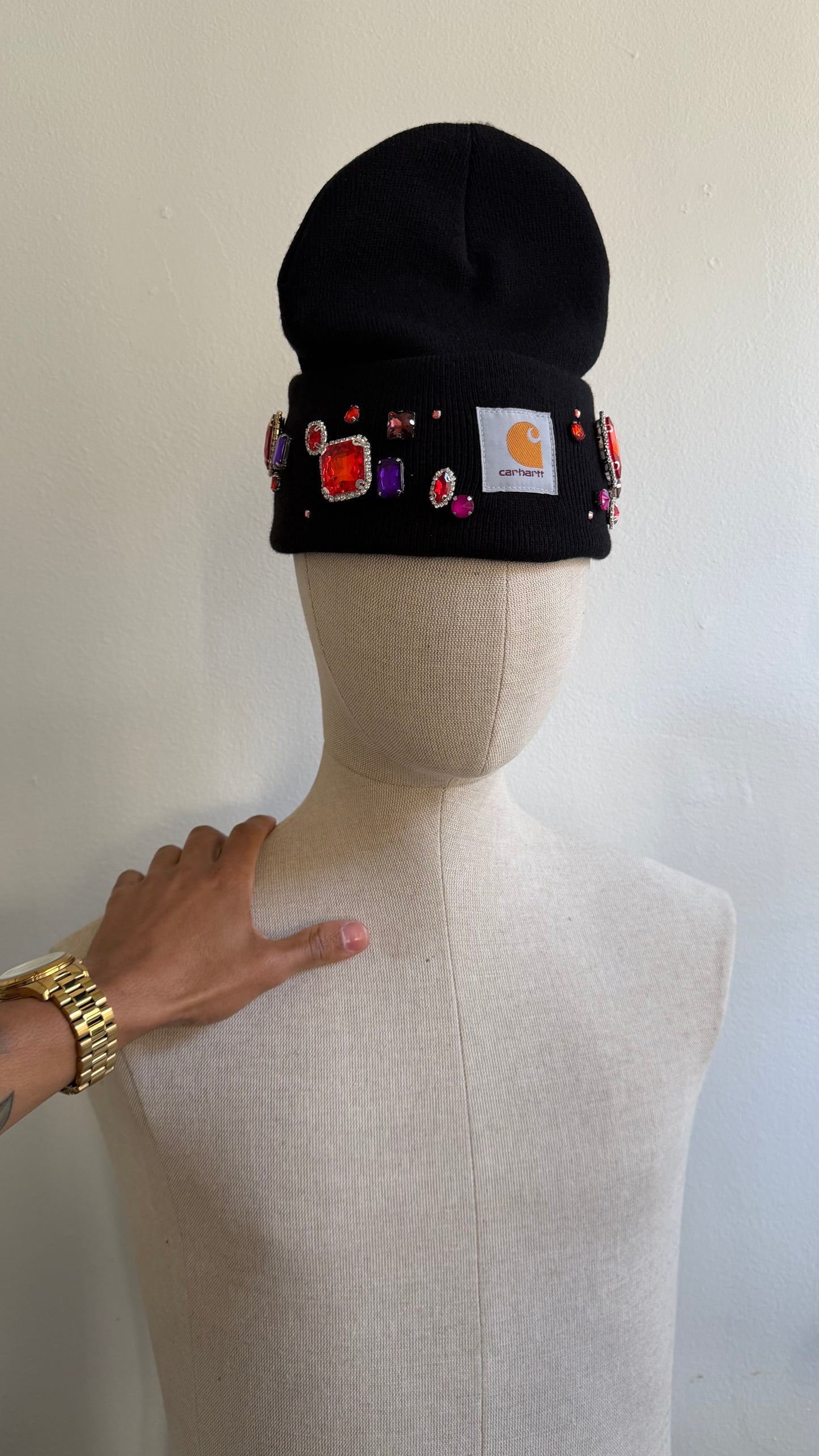 Earth-toned rhinestone knit hat