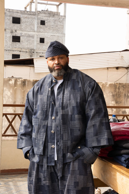 Blue Kimono Patchwork Woven Denim Suit