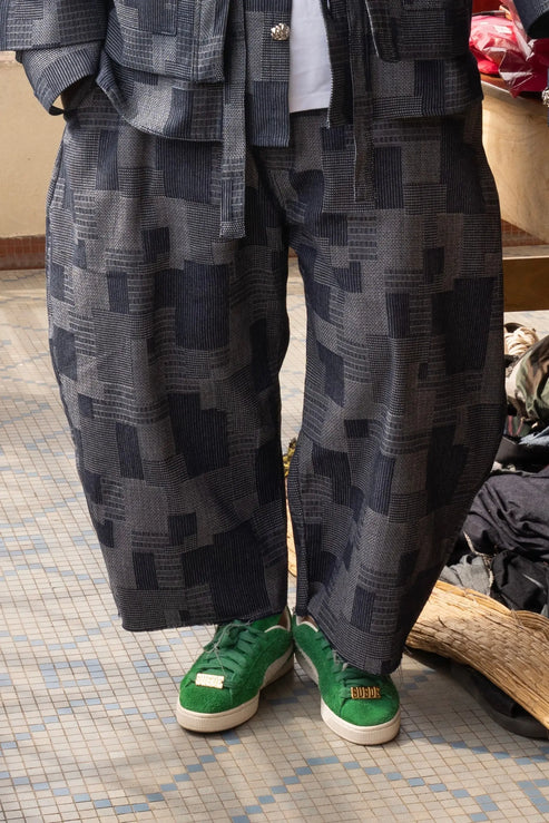 Blue Kimono Patchwork Woven Denim Suit