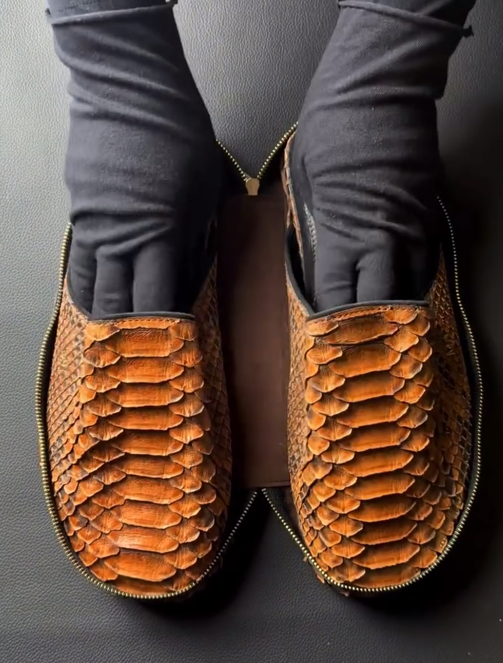 Slippers made of python skin