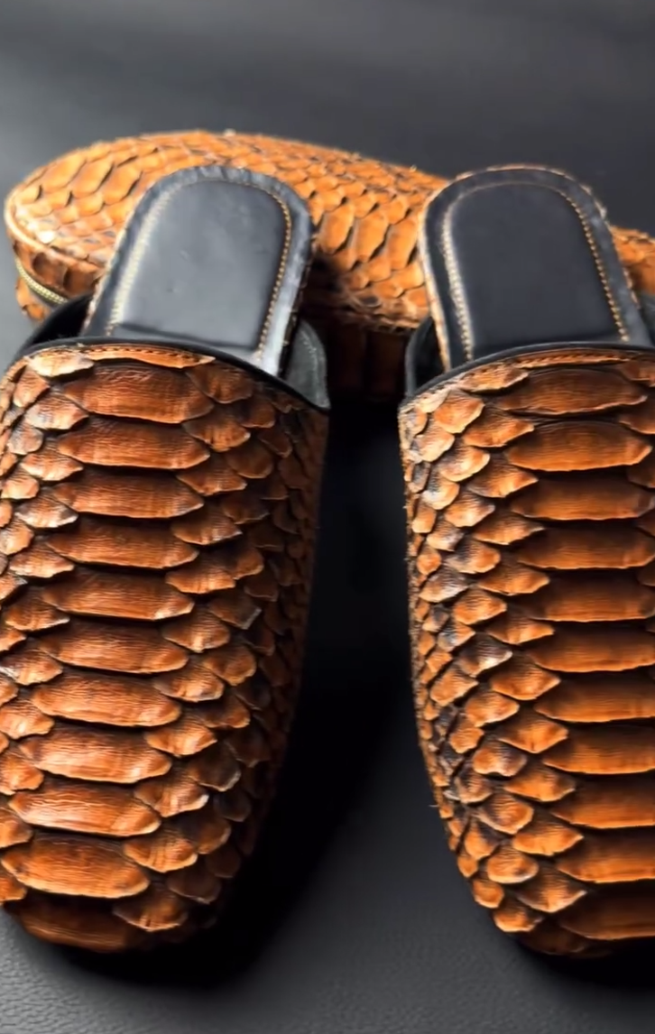 Slippers made of python skin