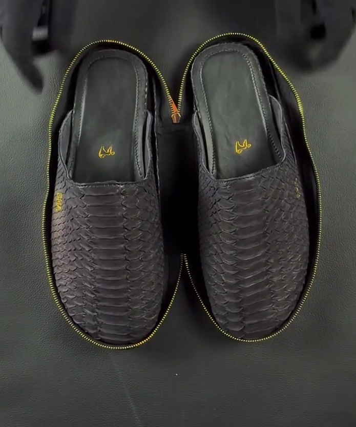 Slippers made of python skin