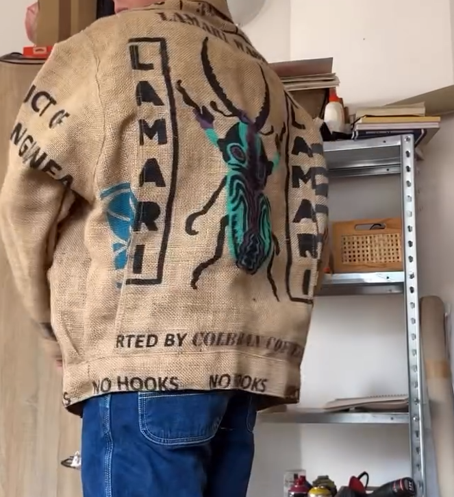 Jacket made from coffee sacks