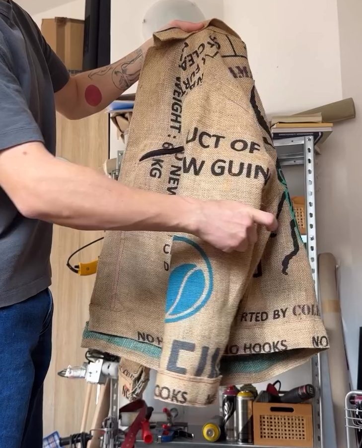 Jacket made from coffee sacks