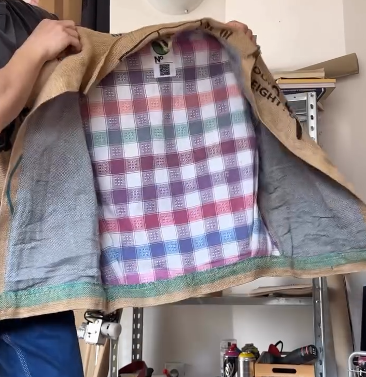 Jacket made from coffee sacks