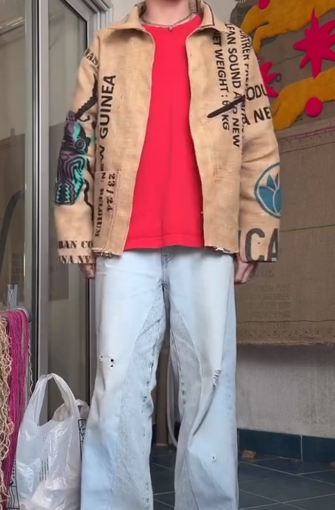 Jacket made from coffee sacks