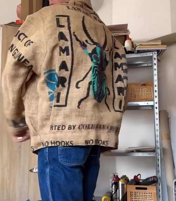 Jacket made from coffee sacks