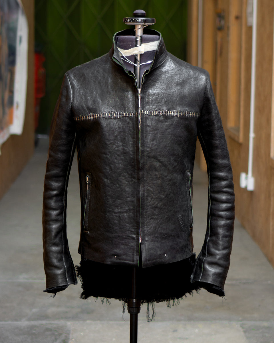 Hand-stapled leather jacket