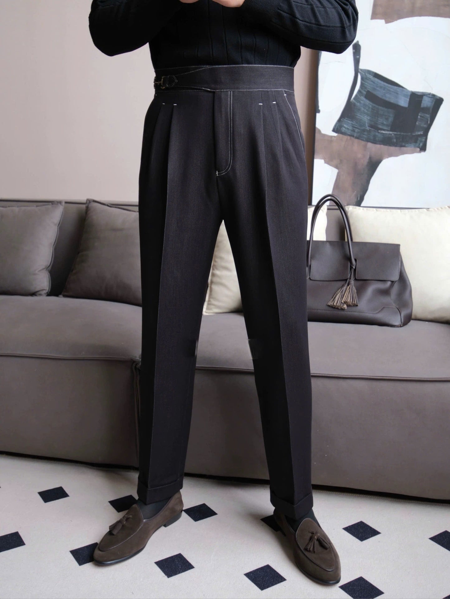 Gurkha Double-Pleat Denim Trousers