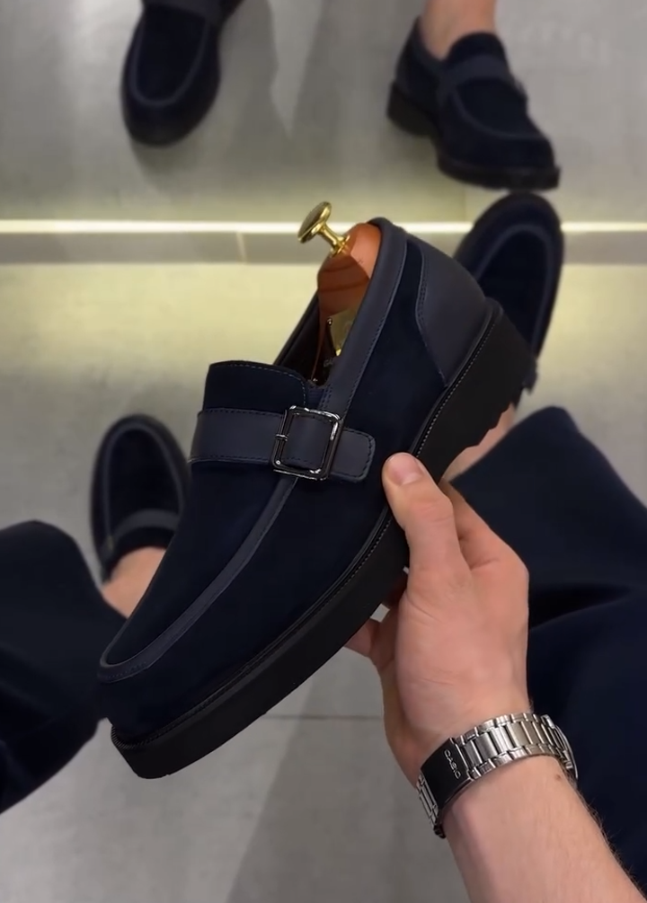 Suede and leather patchwork loafers