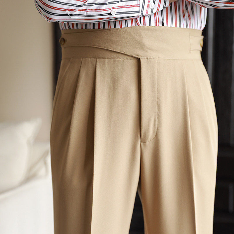 Men's summer Italian-style Neapolitan high-waisted straight-leg trousers