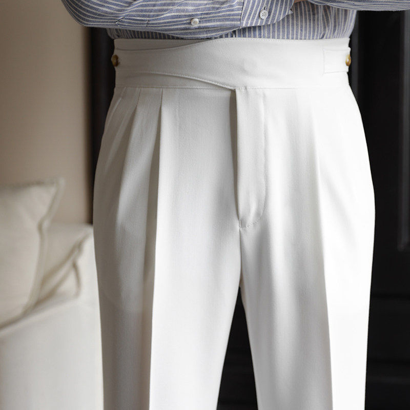 Men's summer Italian-style Neapolitan high-waisted straight-leg trousers