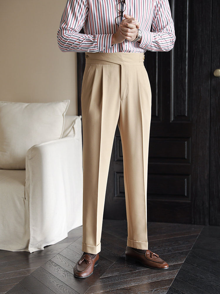 Men's summer Italian-style Neapolitan high-waisted straight-leg trousers
