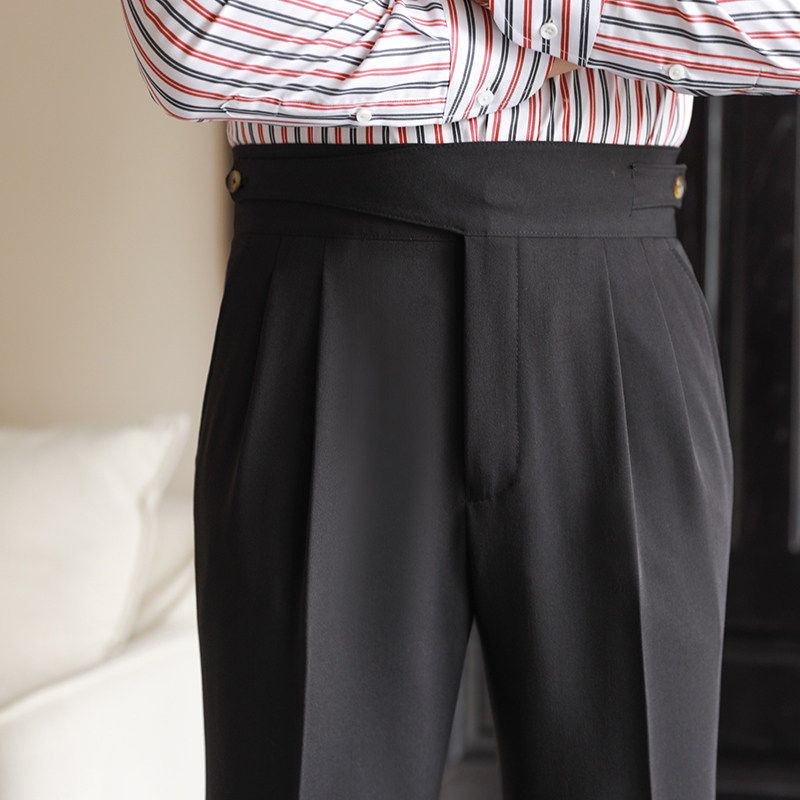 Men's summer Italian-style Neapolitan high-waisted straight-leg trousers