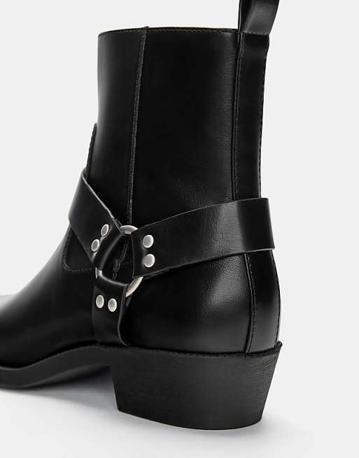 Buckled cowboy boots in black