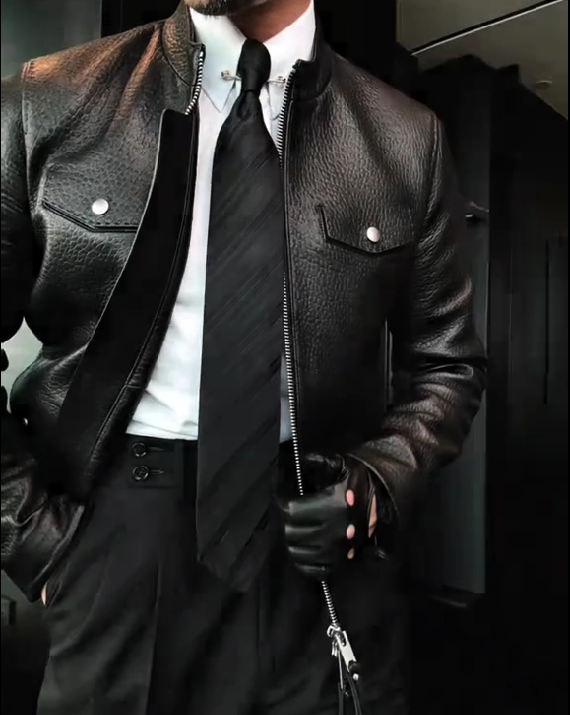 Leather Slim Fit Trucker Jacket-Men