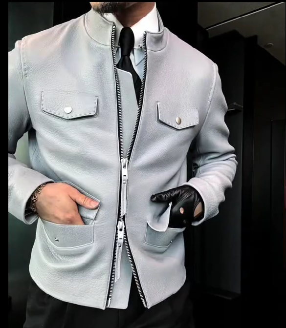 Leather Slim Fit Trucker Jacket-Men